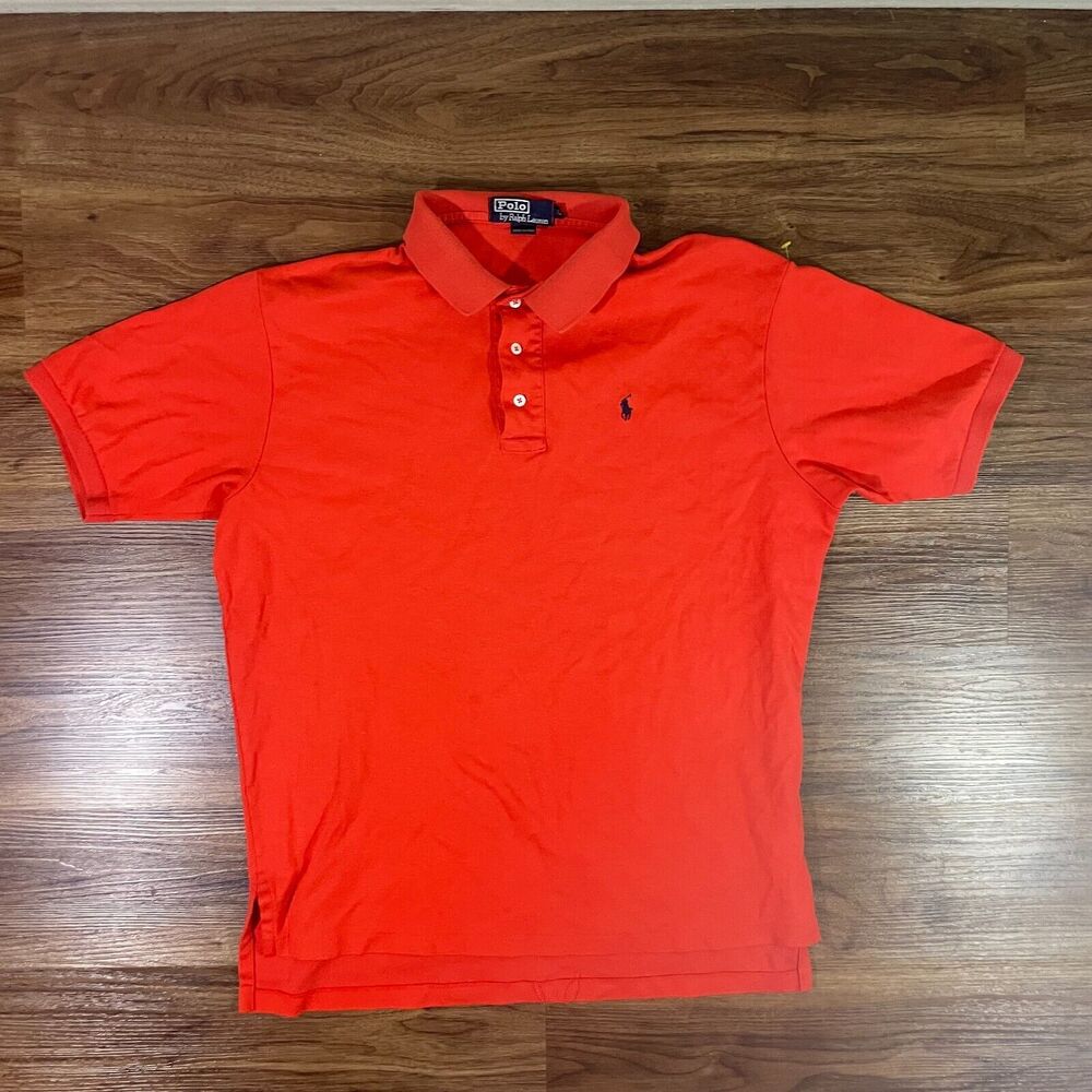 Polo Ralph Lauren Shirt Men Size Large Orange Short Sleeve Collared 100% Cotton